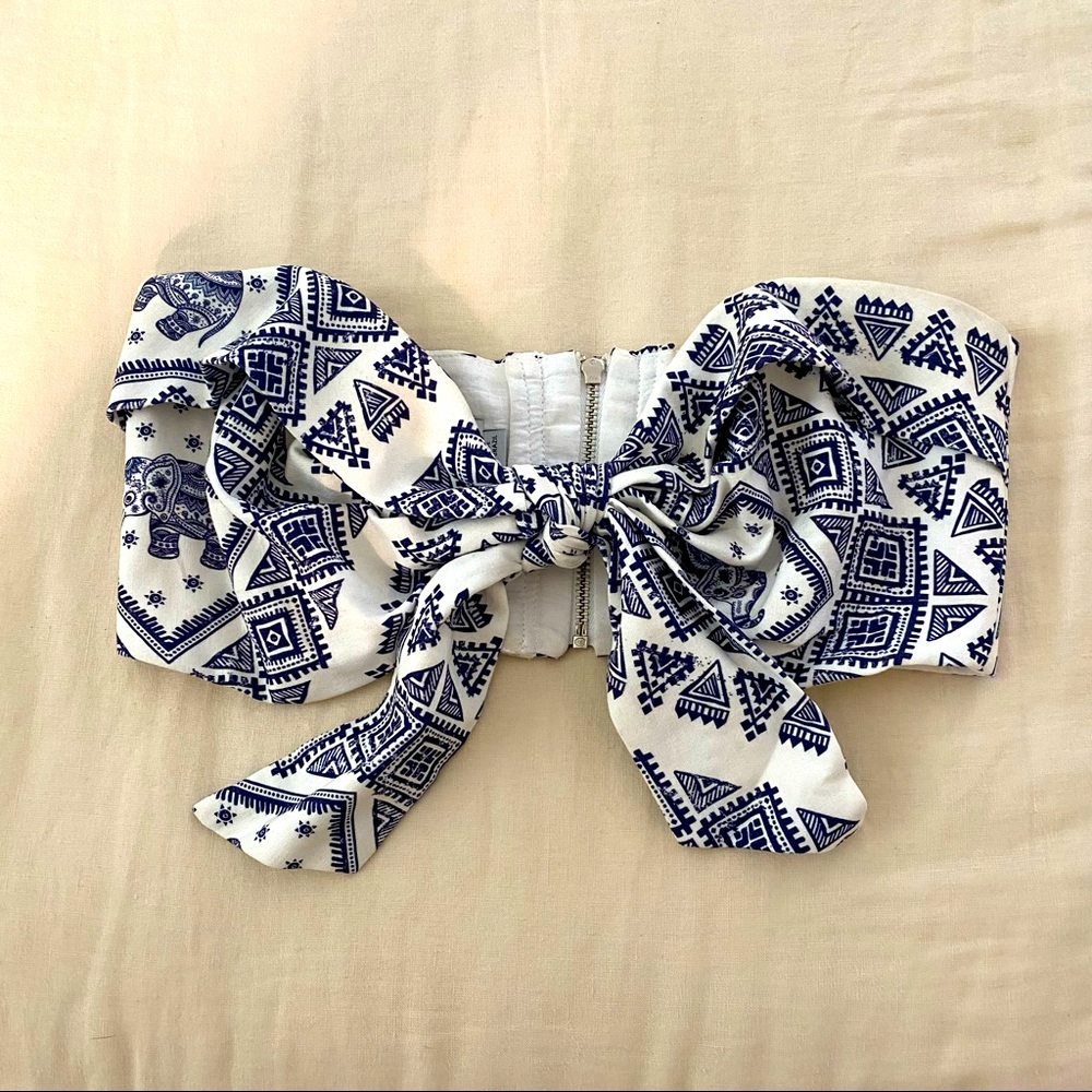 Printed Elephants Knot Crop Top - XS